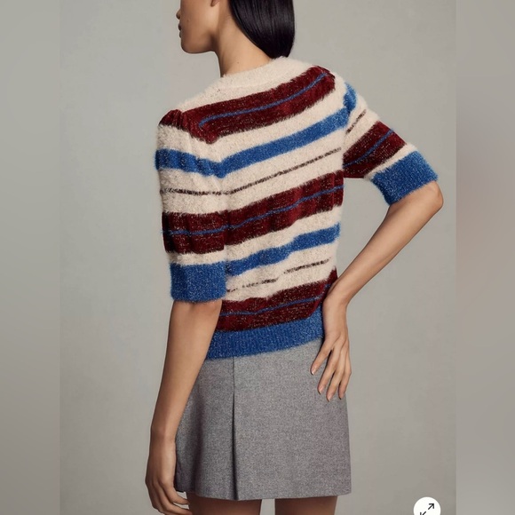 Maeve Anthropologie Short-Sleeve Fuzzy Cardigan Sweater Size S - Picture 5 of 10